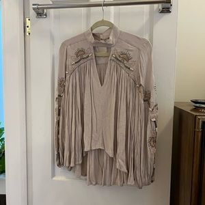 Free People Keyhole Beaded Embroidered Blouse